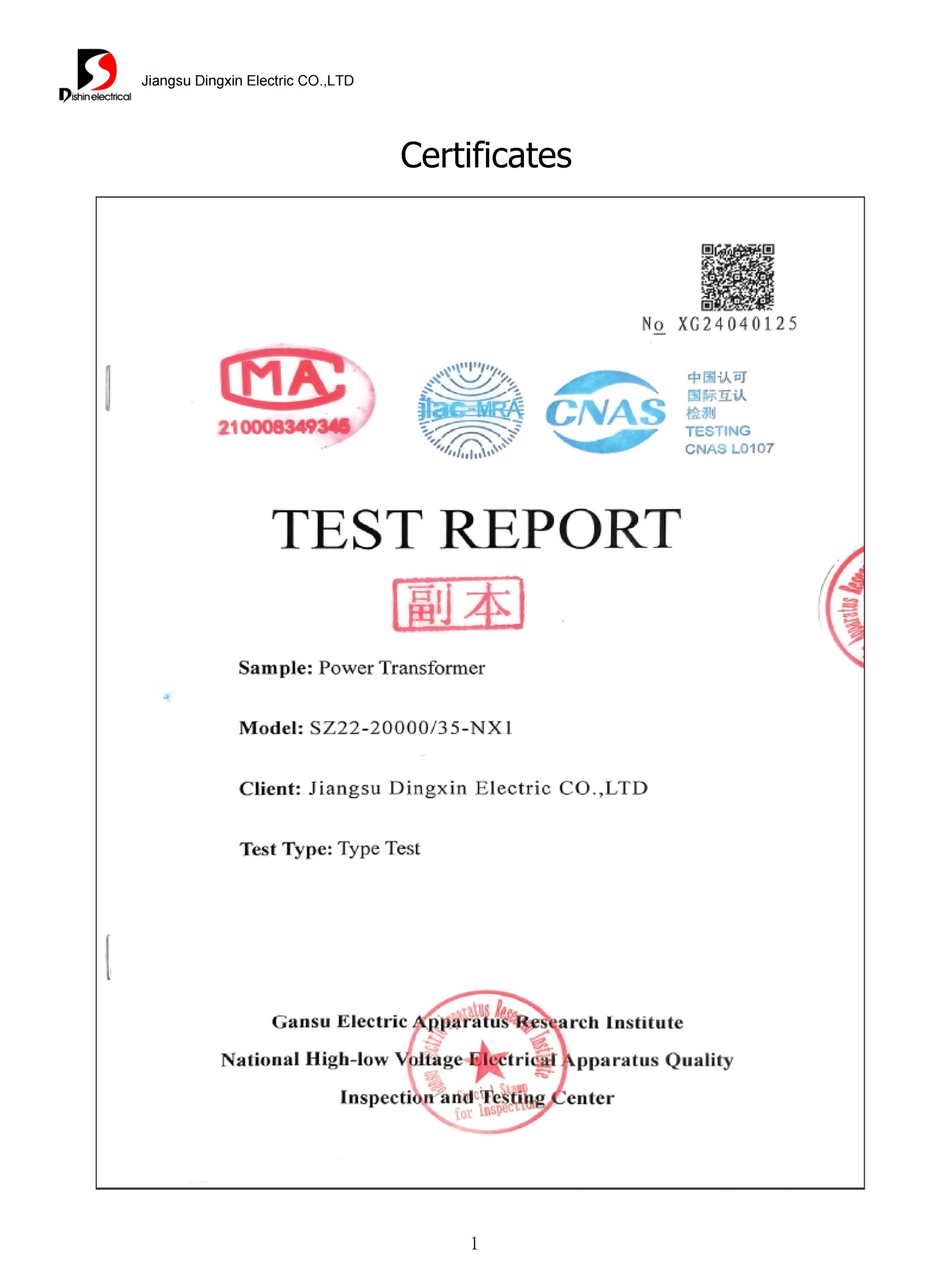 Talite Transformer Certificate 1