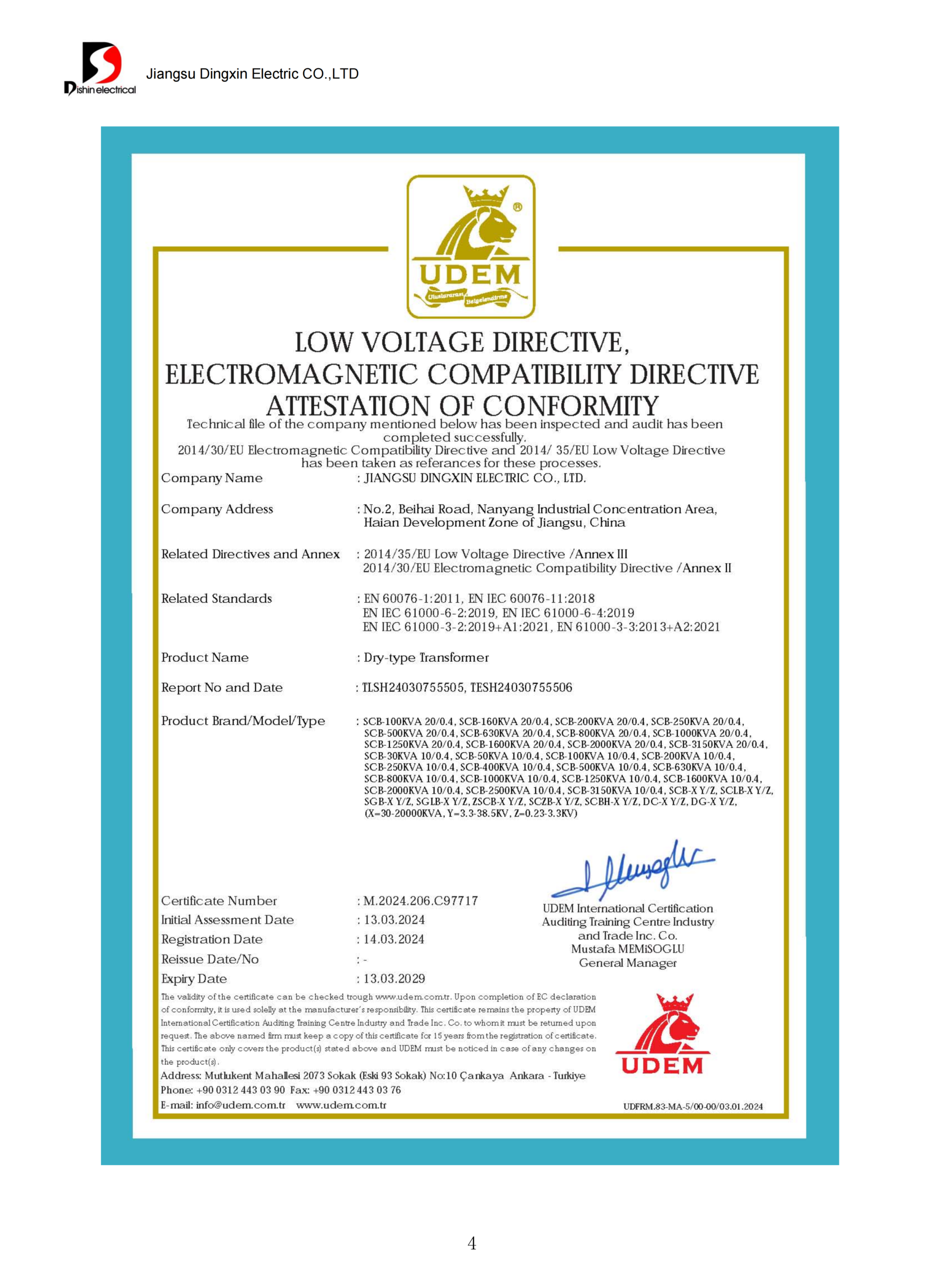Talite Transformer Certificate 4