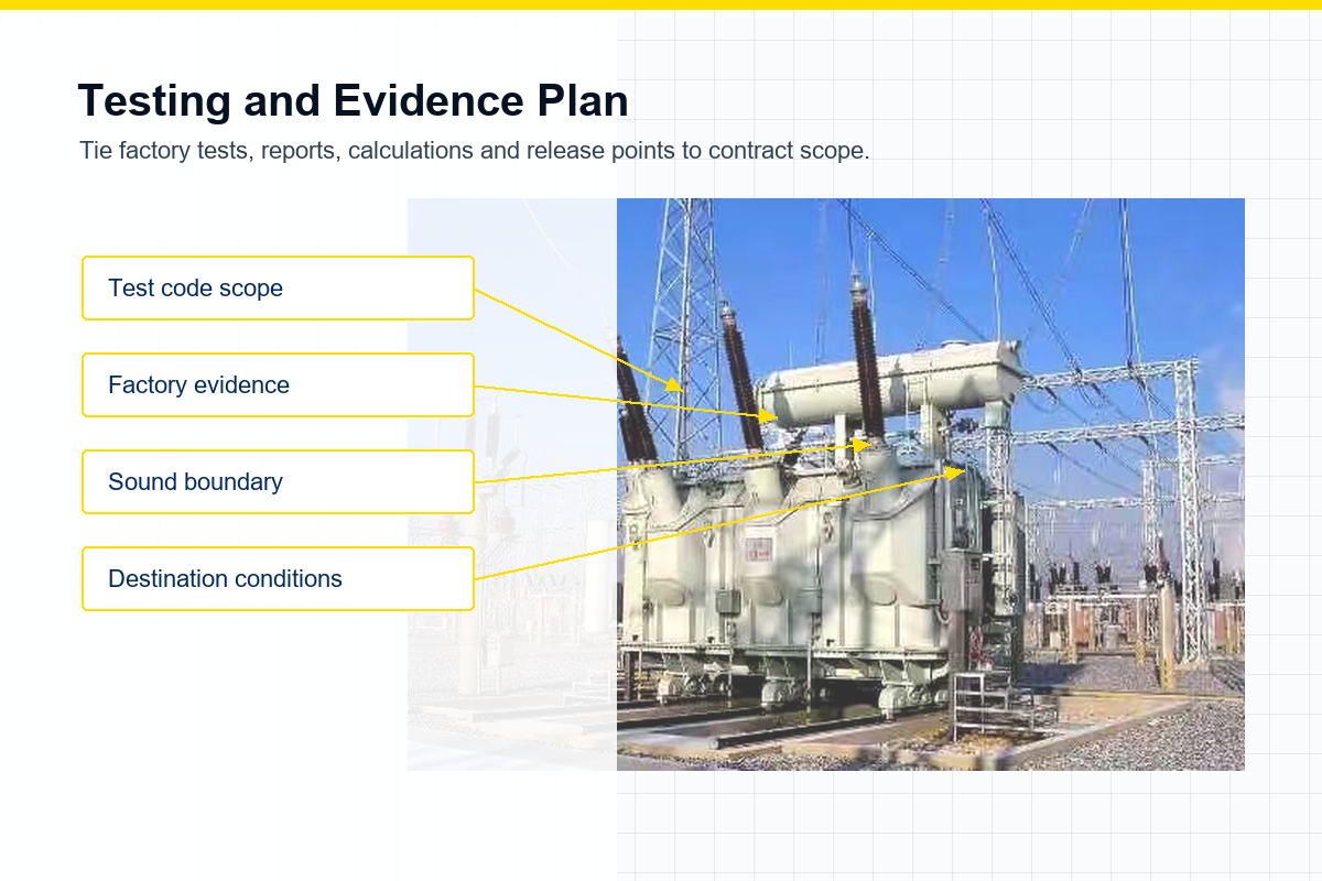 110 kV power transformer testing and evidence plan tied to factory tests reports and release points