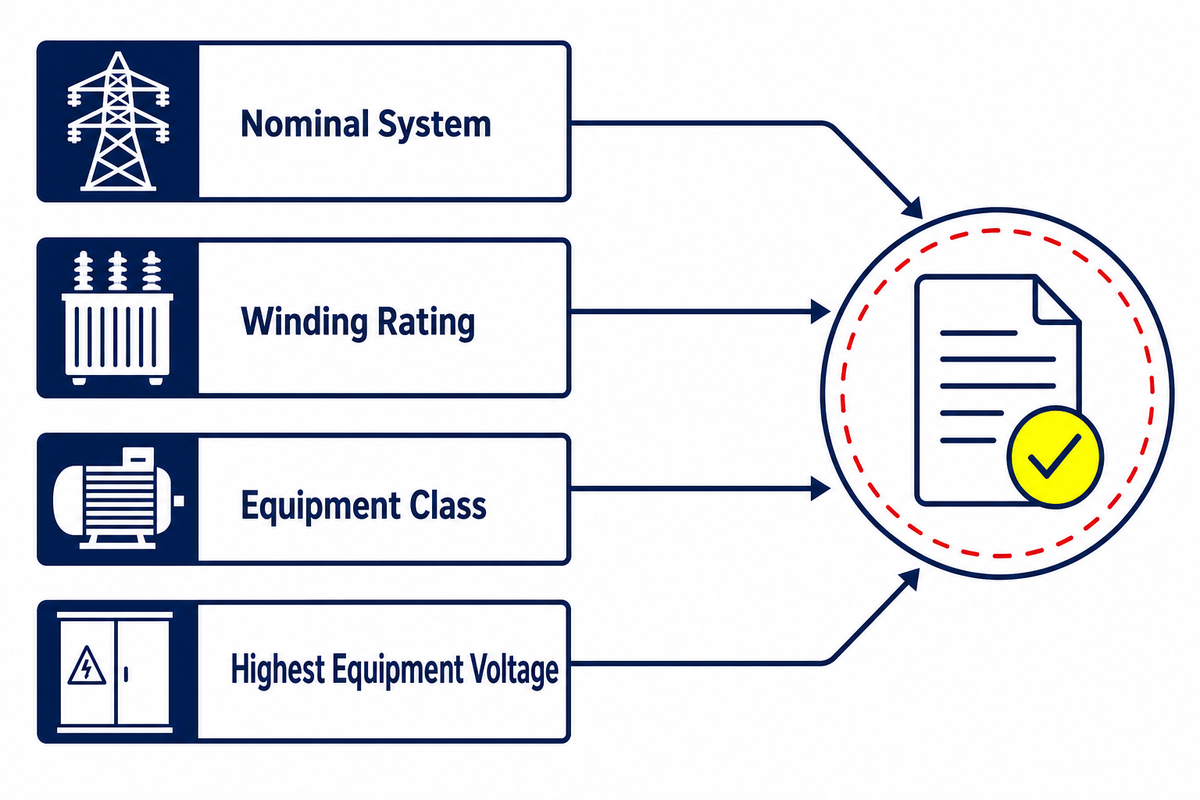 Four voltage labels used when interpreting a 35kV power transformer