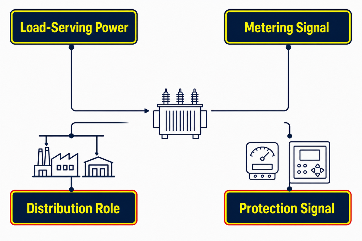 Power distribution metering and protection transformer roles compared