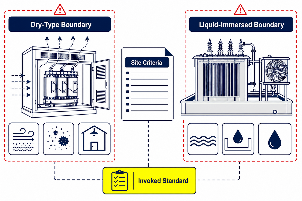 Dry-type and liquid-immersed transformer selection boundaries