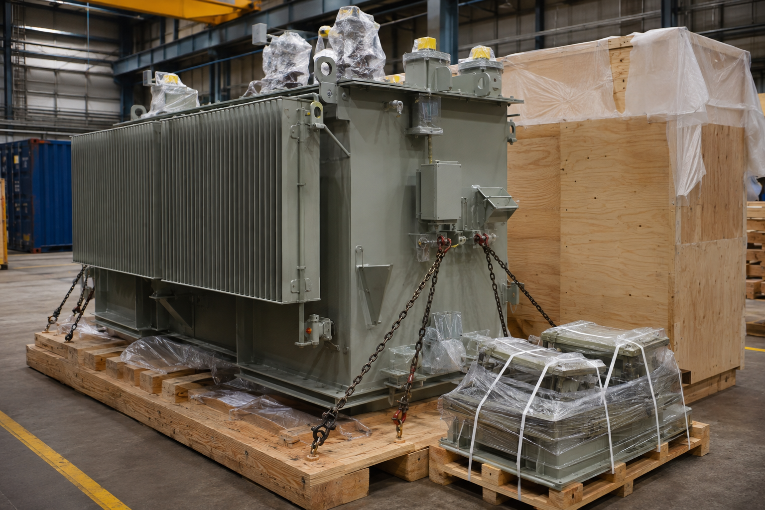 Transformer prepared for shipment and project scope review