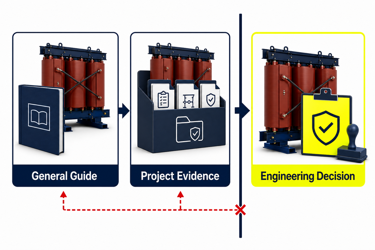 Guide-to-engineering handoff from general guidance through project evidence to authorized decision