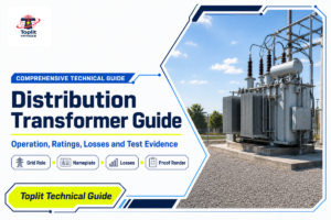 Distribution transformer technical guide cover in Toplit brand colors