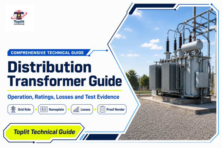 Distribution transformer technical guide cover in Toplit brand colors