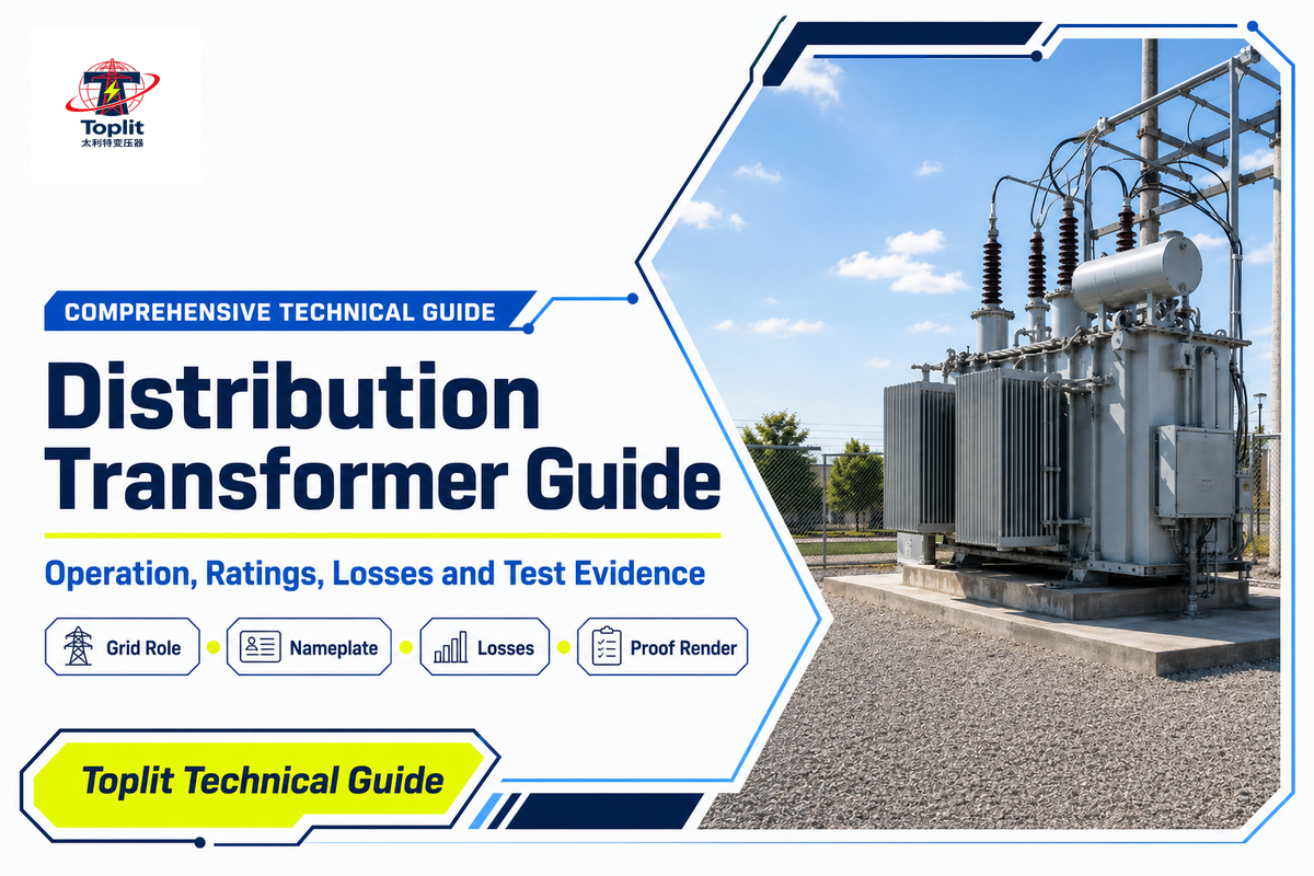 Distribution transformer technical guide cover in Toplit brand colors