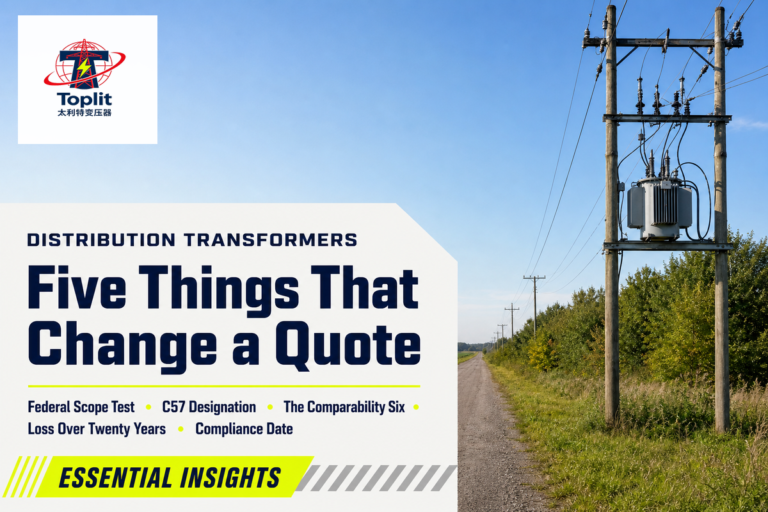 Federal scope, C57 designation, nameplate fields, loss cost and compliance date decide a distribution transformer quote