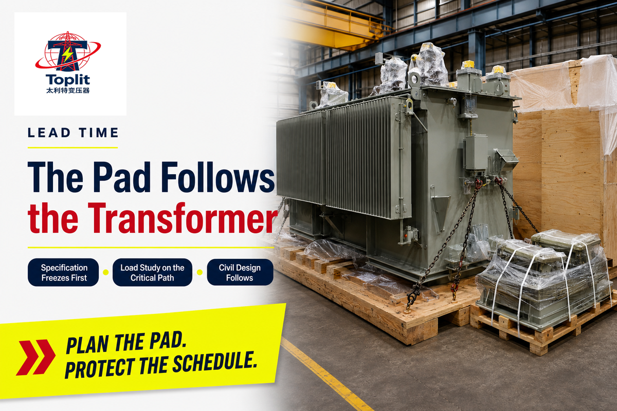 A forty-week lead time moves the transformer specification ahead of the civil and layout design