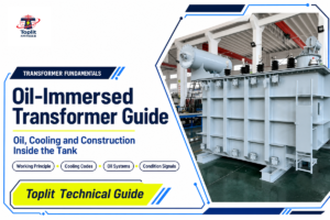 Toplit oil-immersed transformer guide cover showing transformer oil, cooling, and construction topics