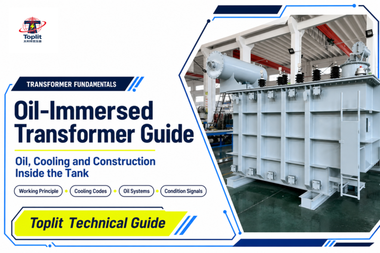 Toplit oil-immersed transformer guide cover showing transformer oil, cooling, and construction topics