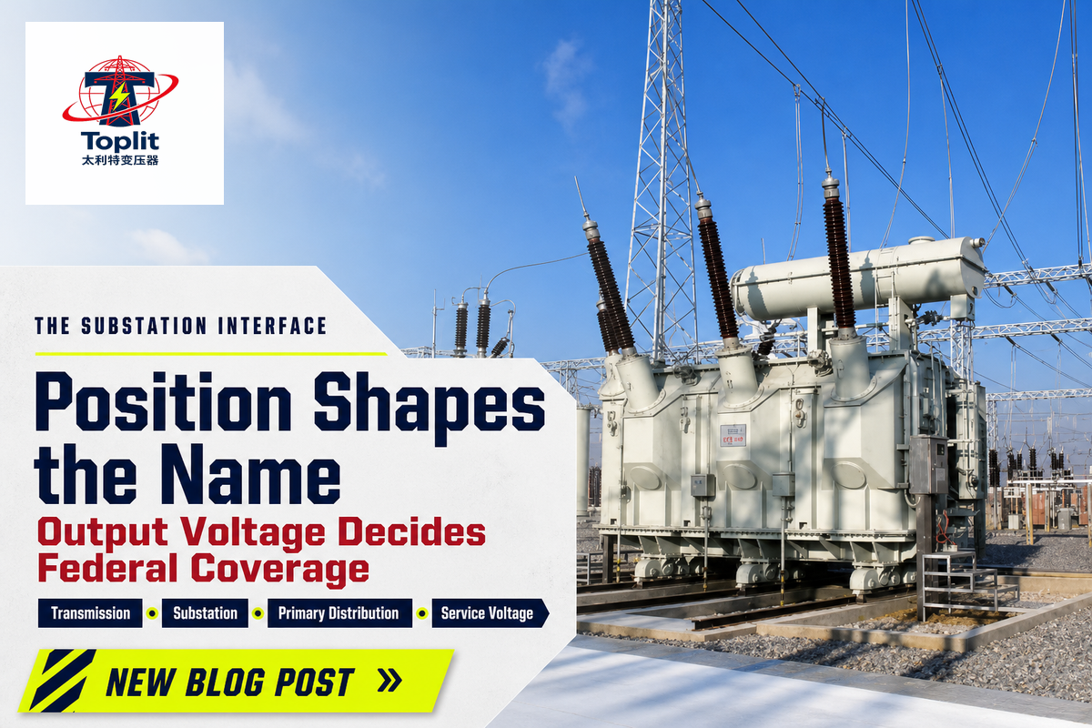 Substation position shapes transformer vocabulary while output voltage controls US federal coverage