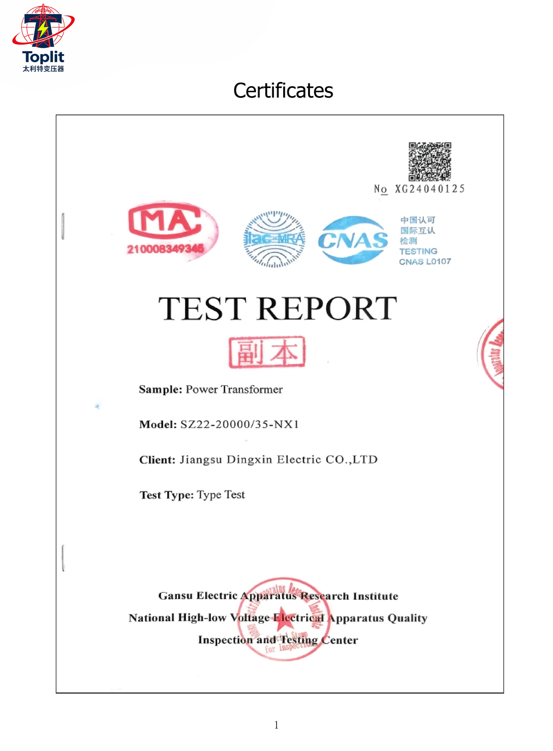 Talite Transformer Certificate 1