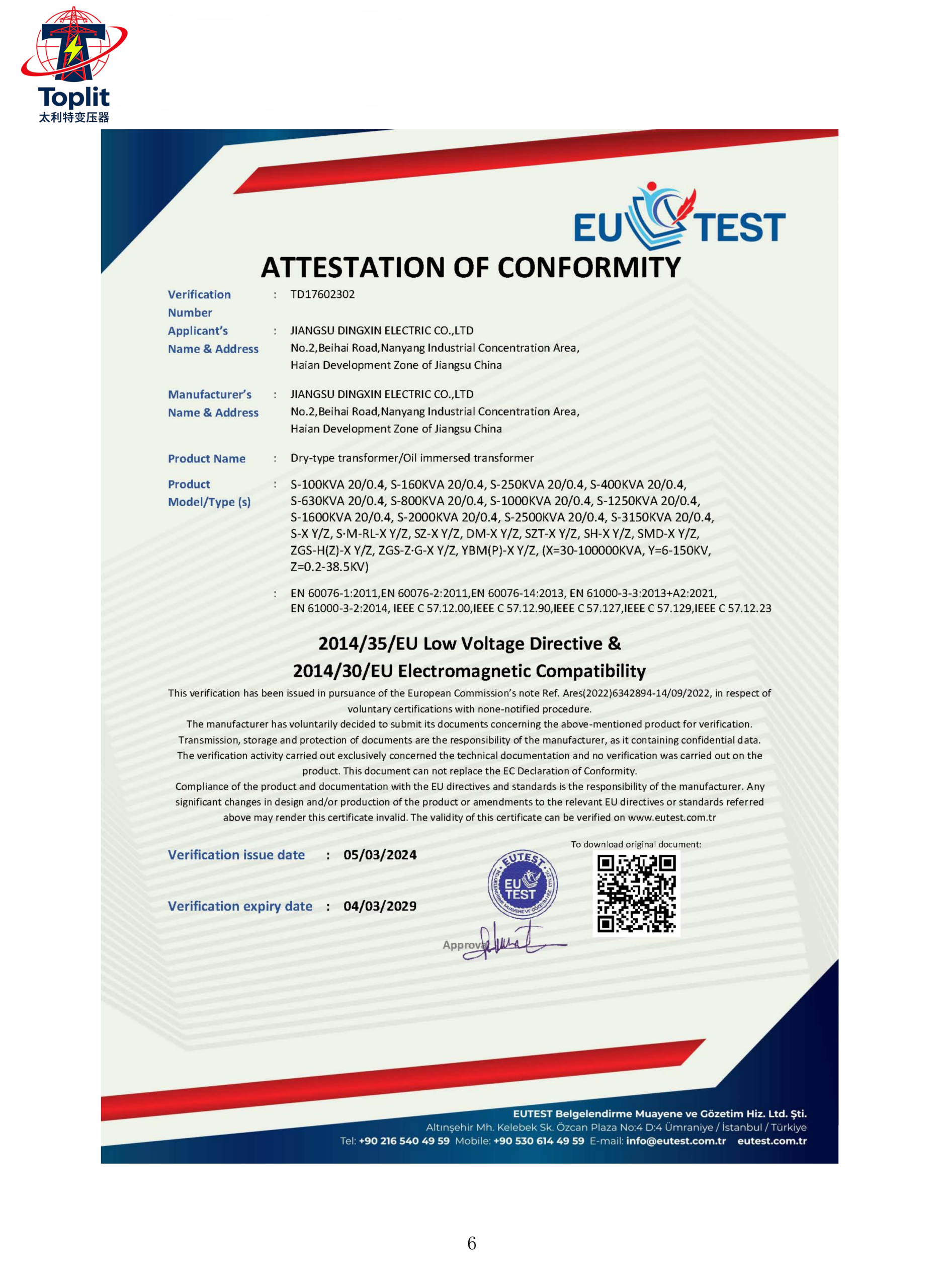 Talite Transformer Certificate 6